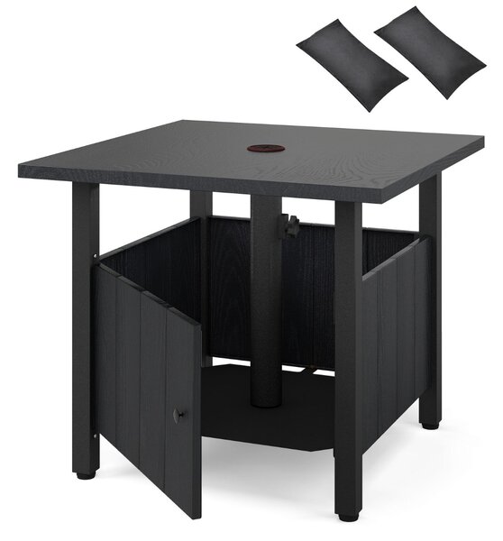 Costway Tavolino da esterno con foro per ombrellone da 48 cm base per tavolo con 2 sacchetti di sabbia, Tavolino da esterno per giardino Nero