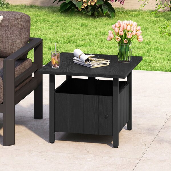 Costway Tavolino da esterno con foro per ombrellone da 48 cm base per tavolo con 2 sacchetti di sabbia, Tavolino da esterno per giardino Nero