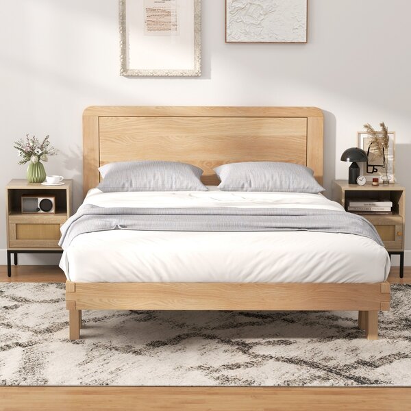 Costway Comodino con spazio di stoccaggio ripiano aperto e armadietto con porta, Tavolino bohemien in rattan per casa 2 Pezzi Naturale