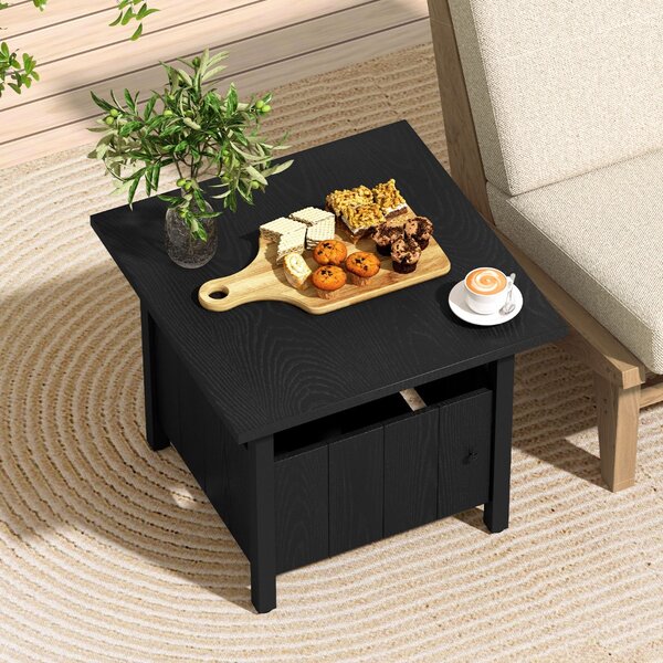 Costway Tavolino da esterno con foro per ombrellone da 48 cm base per tavolo con 2 sacchetti di sabbia, Tavolino da esterno per giardino Nero