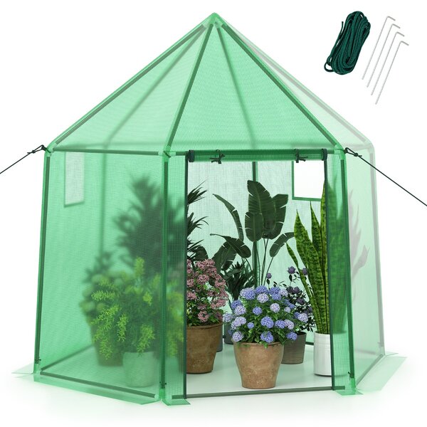 Costway Mini serra portatile per esterno per inverno con copertura in PE per giardino, Serra per entrare porta con cerniera arrotolabile Verde