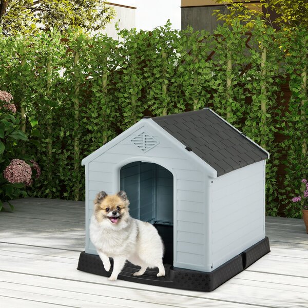 Costway Casetta impermeabile e ventilata per cani, Cuccia con valvole d’aria e pavimento rialzato Grigio