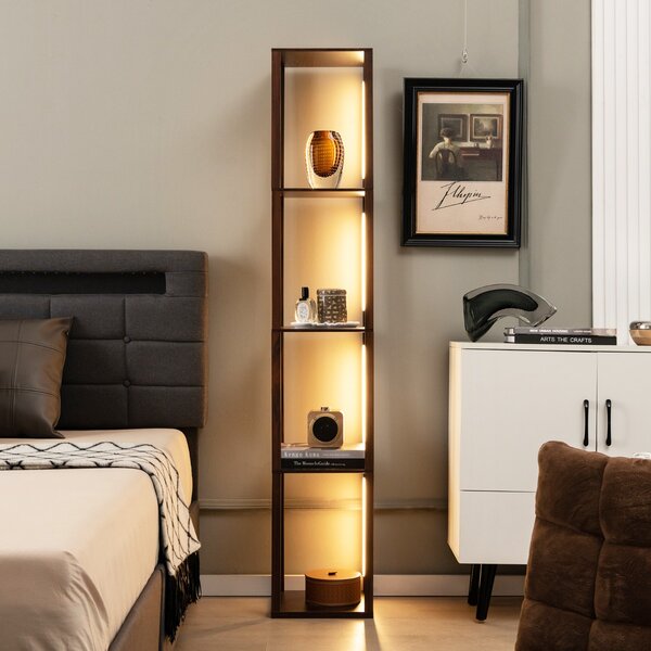 Costway Lampada da terra 163cm con lampadine LED dimmerabili a 3 livelli poli LED ruotabili, Lampada da terra moderna Noce