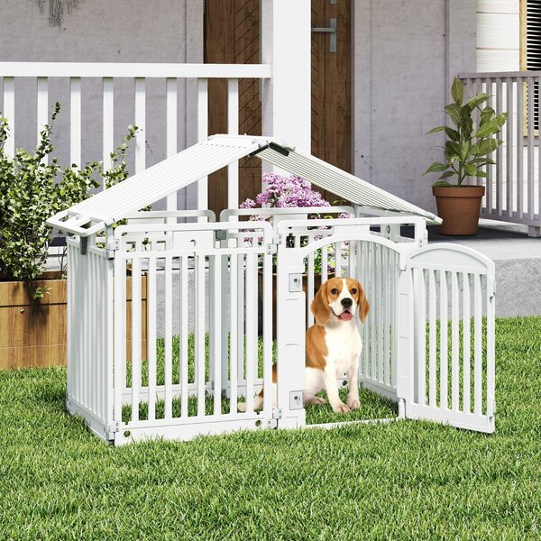 Costway Recinto per cani a 8 pannelli con porta di sicurezza e serratura per cani, Recinzione portatile per animali domestici Bianco