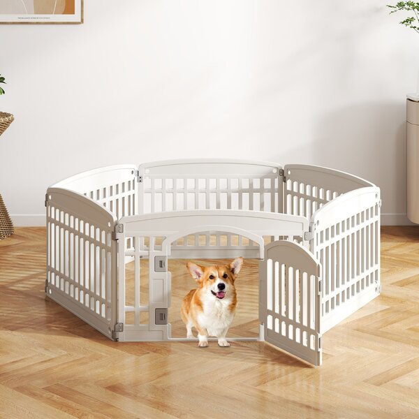 Costway Recinto per cani in plastica con cancello pieghevole a 6 pannelli 60 cm, Casa per cani medi e piccoli Bianco