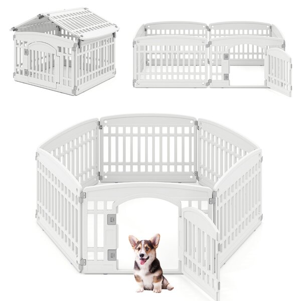 Costway Recinto per cani in plastica con cancello pieghevole a 6 pannelli 60 cm, Casa per cani medi e piccoli Bianco