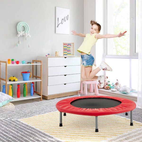 Costway Trampolino pieghevole per bambini con carico massimo 150kg, Mini trampolino portatile per interno Rosso
