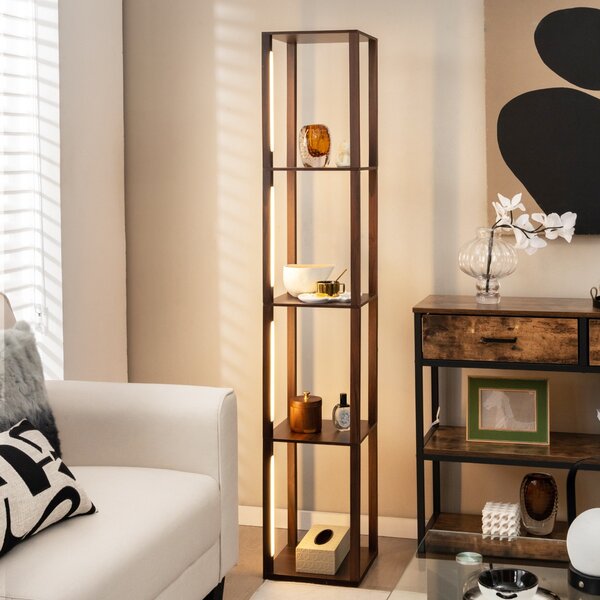 Costway Lampada da terra 163cm con lampadine LED dimmerabili a 3 livelli poli LED ruotabili, Lampada da terra moderna Noce
