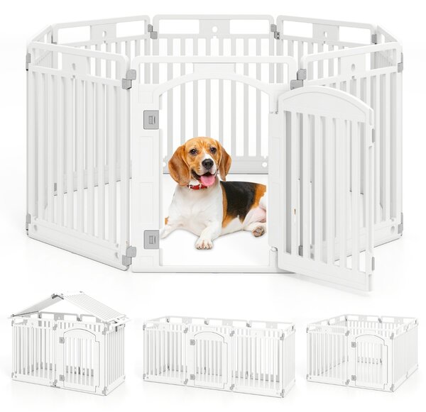 Costway Recinto per cani a 8 pannelli con porta di sicurezza e serratura per cani, Recinzione portatile per animali domestici Bianco