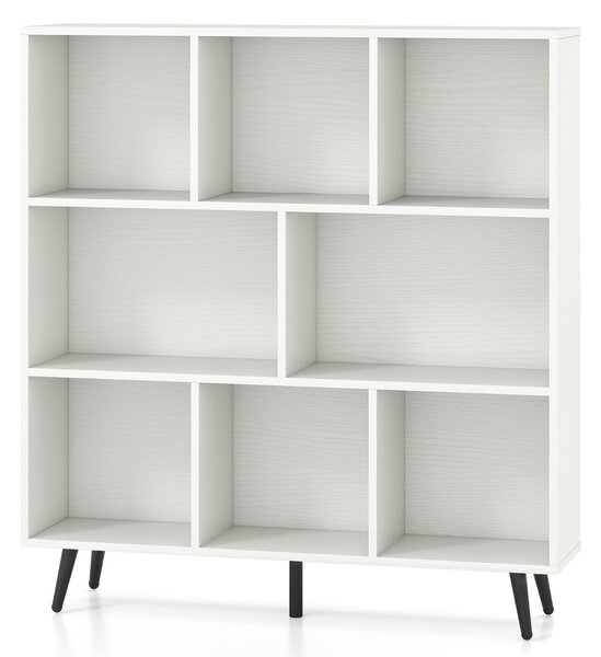 Costway Organizzatore di stoccaggio moderno con 5 gambe di metallo affusolate, Libreria a 8 cubi studio camera da letto Bianco