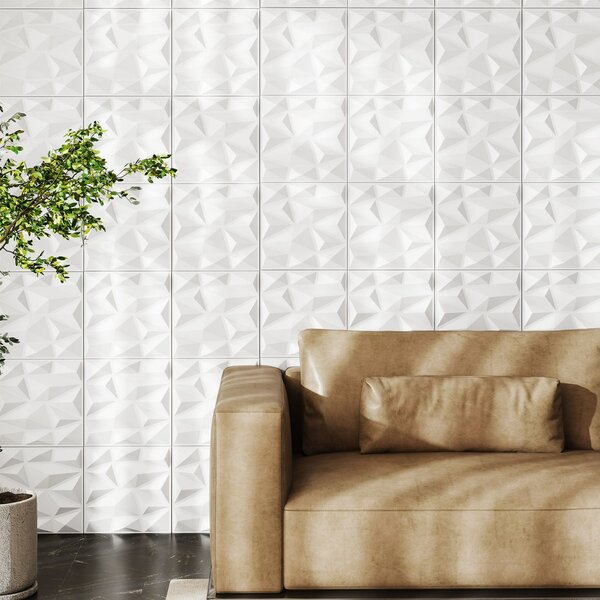 Costway Pacchetto di 50 pannelli murali 3D in PVC ignifugo per taglio creativo e fai-da-te, Pannelli quadrati per soggiorno Bianco