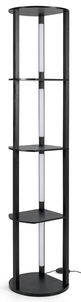 Costway Lampada da terra con mensole scaffale indipendente in legno con 4 strisce LED ruotabili, Lampada da terra moderna con mensole Nero
