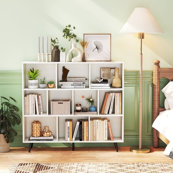 Costway Organizzatore di stoccaggio moderno con 5 gambe di metallo affusolate, Libreria a 10 cubi camera da letto Bianco