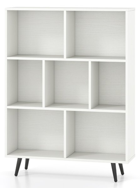 Costway Organizzatore di stoccaggio moderno con 4 gambe di metallo affusolate, Libreria a 7 cubi studio camera da letto Bianco