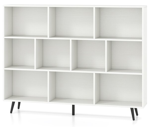 Costway Organizzatore di stoccaggio moderno con 5 gambe di metallo affusolate, Libreria a 10 cubi studio camera da letto Bianco