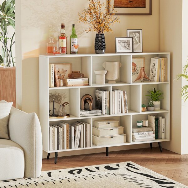 Costway Organizzatore di stoccaggio moderno con 5 gambe di metallo affusolate, Libreria a 10 cubi studio camera da letto Bianco