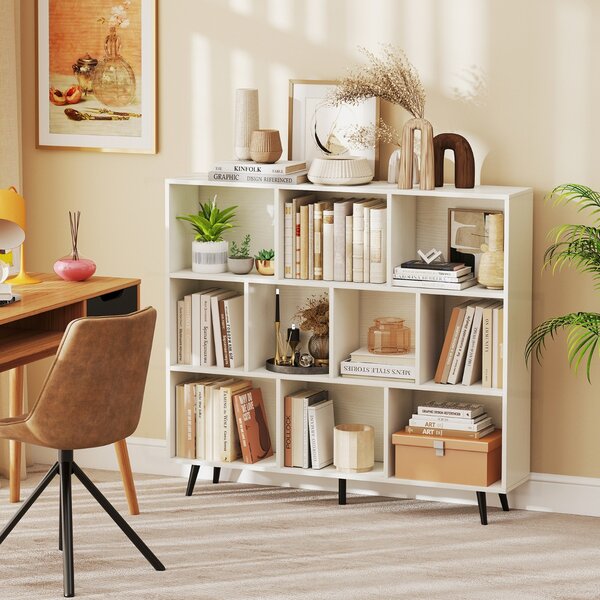 Costway Organizzatore di stoccaggio moderno con 5 gambe di metallo affusolate, Libreria a 10 cubi camera da letto Bianco