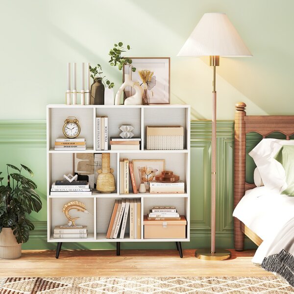 Costway Organizzatore di stoccaggio moderno con 5 gambe di metallo affusolate, Libreria a 8 cubi studio camera da letto Bianco
