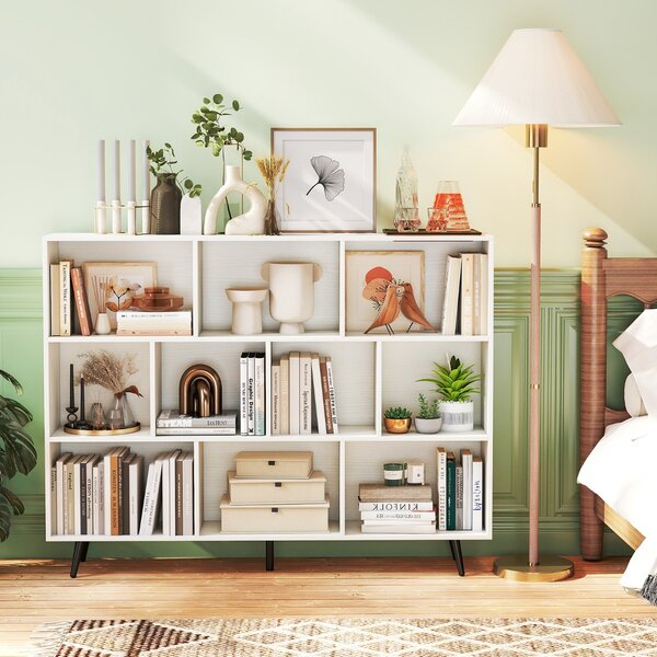 Costway Organizzatore di stoccaggio moderno con 5 gambe di metallo affusolate, Libreria a 10 cubi studio camera da letto Bianco