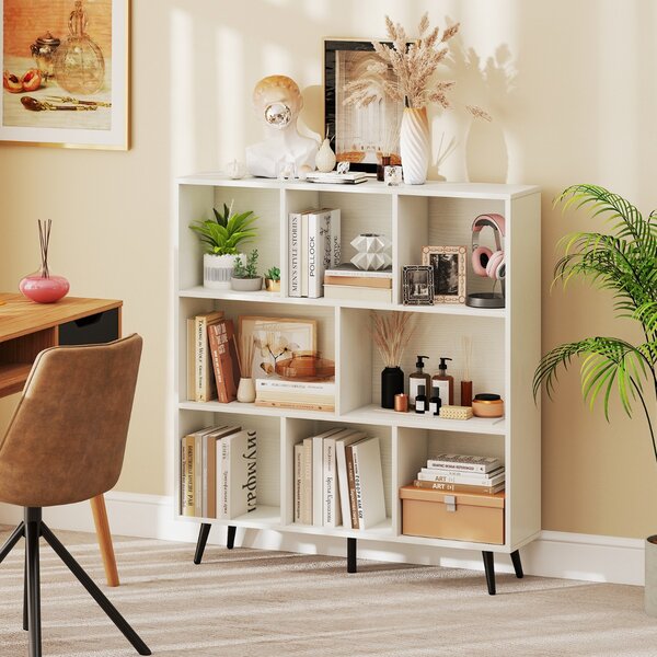 Costway Organizzatore di stoccaggio moderno con 5 gambe di metallo affusolate, Libreria a 8 cubi studio camera da letto Bianco