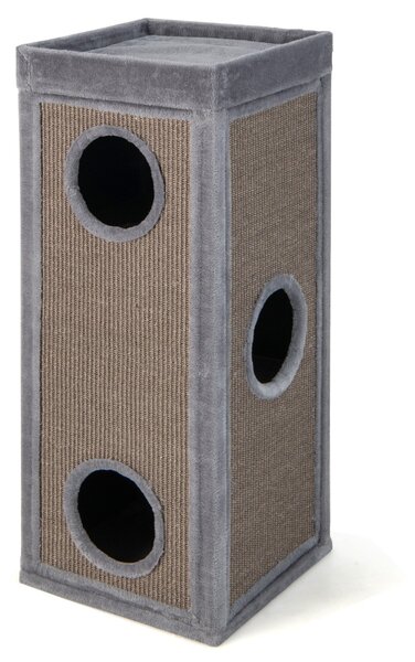 Costway Condominio per gatti alto 99 cm con trespoli per graffiare 3 nascondigli 4 morbidi cuscini in peluche, Casa per gatti a 4 piani Grigio