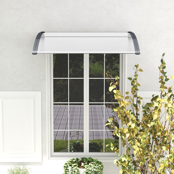 Costway Tettoia per porta finestra da 122 x 99 cm in policarbonato a pannelli cavi, Tettoia da esterno per protezione da sole Bianco e grigio