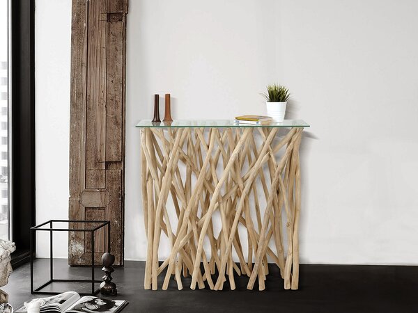 Consolle in Vetro temperato e Teak Naturale - GAYANA
