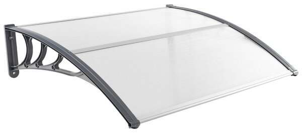 Costway Tettoia per porta finestra da 122 x 99 cm in policarbonato a pannelli cavi, Tettoia da esterno per protezione da sole Bianco e grigio