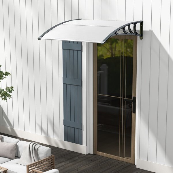 Costway Tettoia per porta finestra da 122 x 99 cm in policarbonato a pannelli cavi, Tettoia da esterno per protezione da sole Bianco e grigio