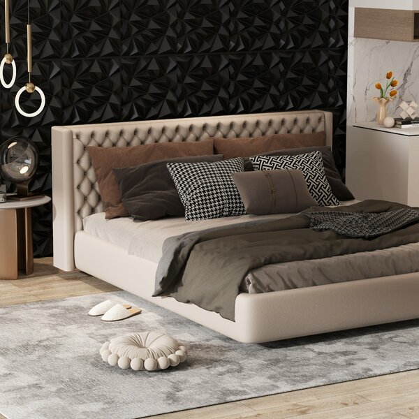 Costway Confezione da 20 pezzi di pannelli murali 3D in PVC per pittura e taglio fai-da-te, Pannelli quadrati adesivi Nero