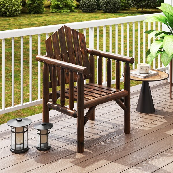 Costway Sedia da pranzo per patio con braccioli e schienale alto inclinato per veranda, Poltrona da esterno in legno cortile giardino Marrone