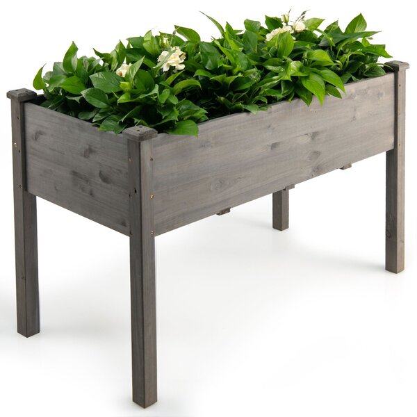 Costway Fioriera rialzata in legno di abete per verdure con fori di drenaggio, Vaso per frutta fiori e verdure 125x59x76cm Grigio