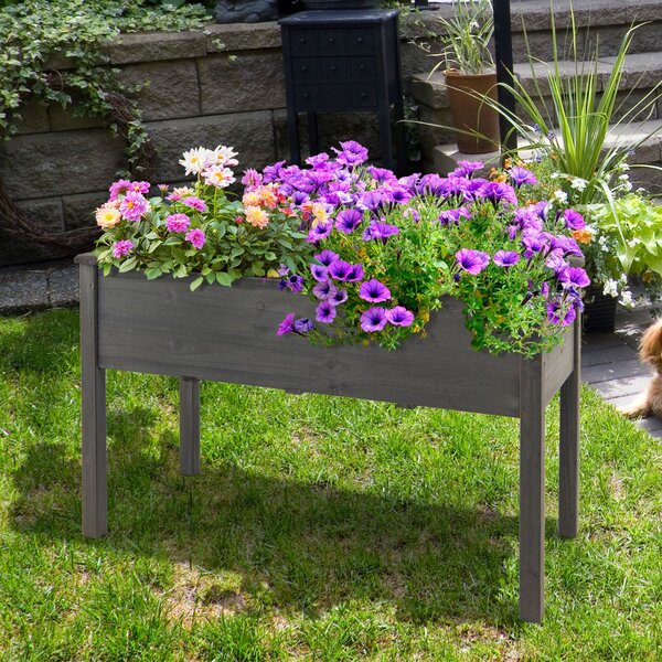 Costway Fioriera rialzata in legno di abete per verdure con fori di drenaggio, Vaso per frutta fiori e verdure 125x59x76cm Grigio
