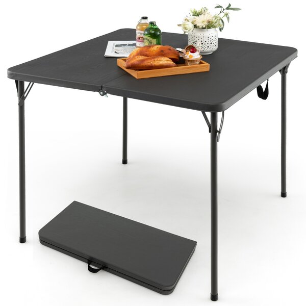 Costway Tavolo da campeggio pieghevole con maniglia e piano in HDPE resistente, Tavolino da pranzo leggero per esterni Grigio