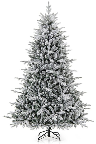 Costway Albero di natale artificiale rivestito di neve di 218cm, Albero decorativo con cerniera e 8 modalità luminose
