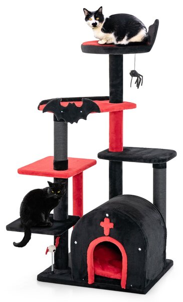 Costway Tiragraffi con letto per gatti condominio ad arco di attività per gatti a 6 livelli, Albero per gatti gotico per gatti di halloween Nero e rosso