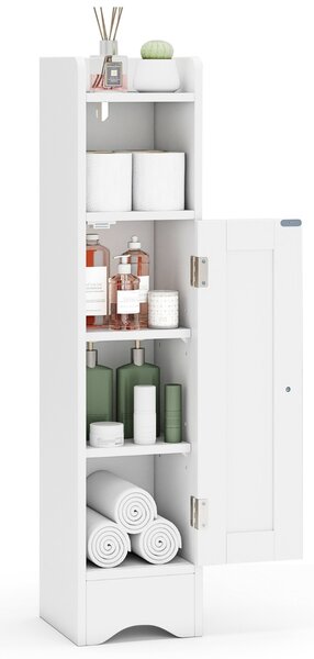 Costway Armadietto da terra angolare con porta e ripiani regolabili, Porta carta igienica stretto per soggiorno e bagno Bianco
