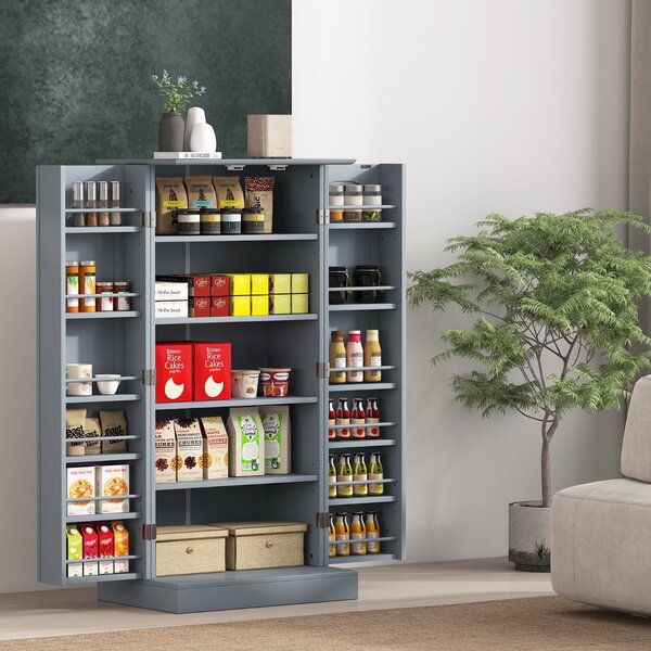 Costway Mobile da cucina con 2 ante e dispositivi anti-ribaltamento contenitore, Mobile credenza per soggiorno Grigio