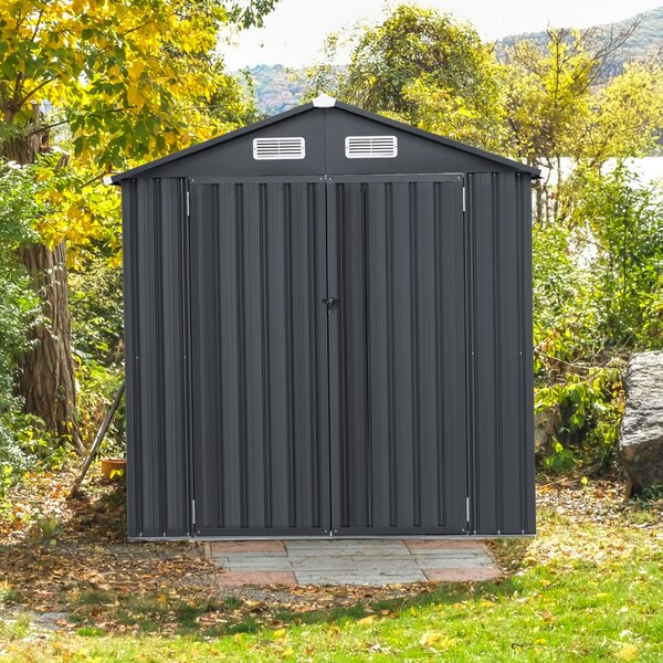 Costway Capanno da giardino per esterni con 4 prese d'aria e porte bloccabili, Organizzatore per utensili da giardino Grigio