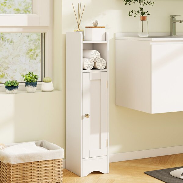 Costway Armadietto da terra angolare con porta e ripiani regolabili, Porta carta igienica stretto per soggiorno e bagno Bianco