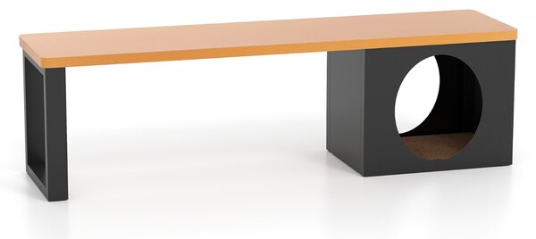 Costway Panchina da esterno in metallo lunga 150cm con cuccia per gatti, Panchina senza schienale resistente alle intemperie Caffè