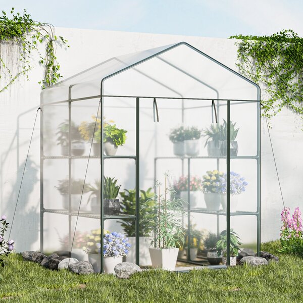 Costway Serra accessibile per giardino con 4 ripiani 8 mensole copertura in PVC, Serra accessibile porta con cerniera avvolgibile Trasparente