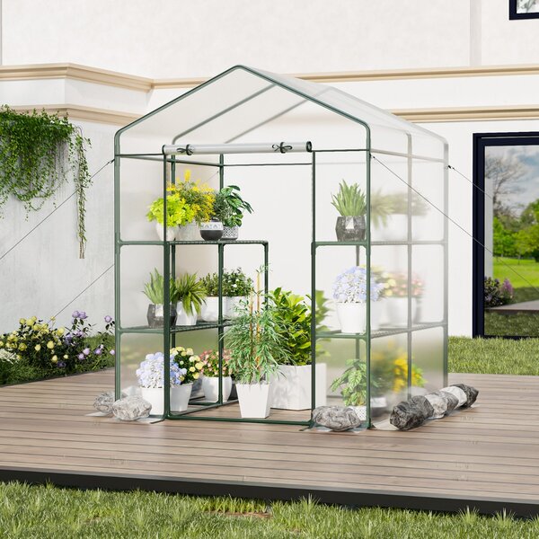 Costway Serra accessibile per giardino con 4 ripiani 8 mensole copertura in PVC, Serra accessibile porta con cerniera avvolgibile Trasparente