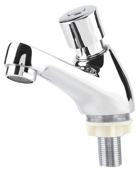 Rubinetto per lavabo, cromato, a chiusura automatica, a risparmio idrico, antiruggine, realizzato in ottone di alta qualità, qualità professionale