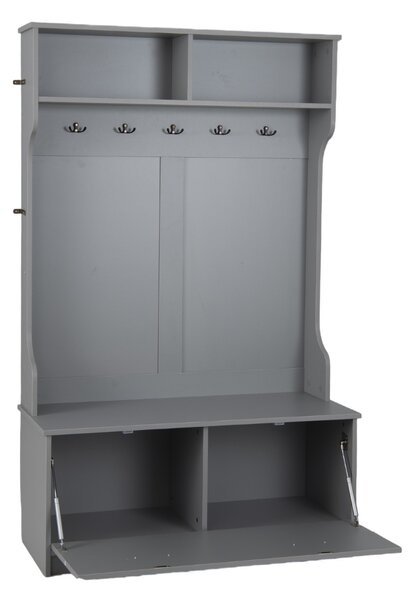 Costway Armadio con appendiabiti multifunzionale con panca 5 ganci doppi, Organizzatore indipendente per ingresso Grigio
