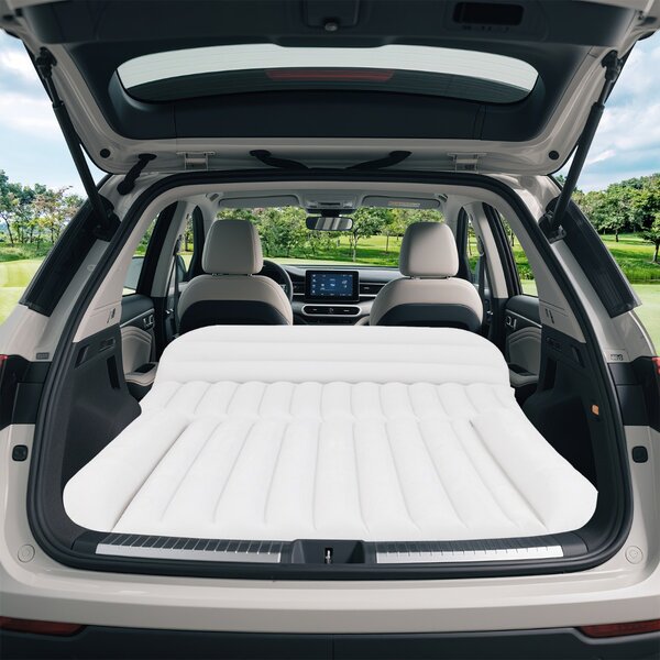 Costway Letto da viaggio spesso rivestimento a doppio lato e borsa da trasporto, Materasso gonfiabile SUV per campeggio Beige