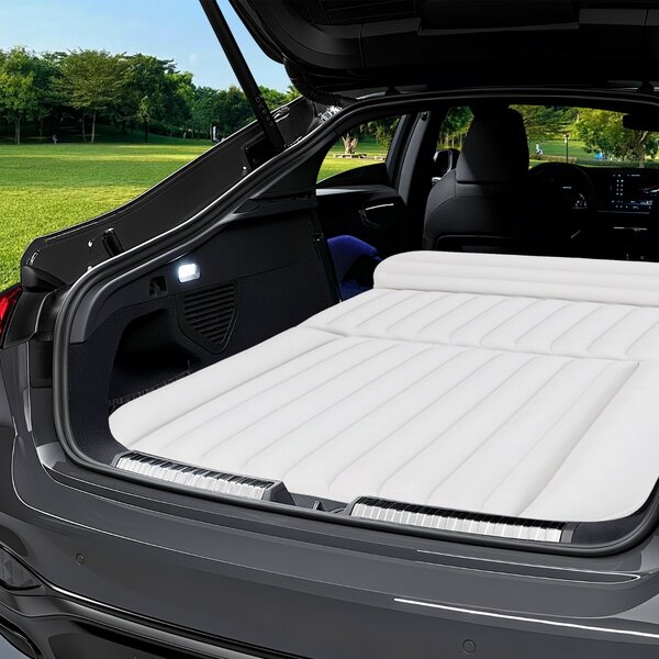 Costway Letto da viaggio spesso rivestimento a doppio lato e borsa da trasporto, Materasso gonfiabile SUV per campeggio Beige