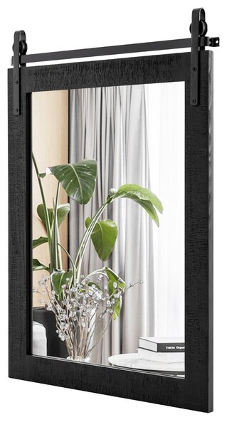 Costway Specchio a parete farmhouse 76,5x56cm, Specchio a muro rettangolare con cornice in legno staffa in metallo Nero