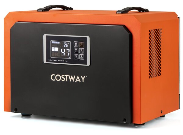 Costway Deumidificatore commerciale con tubo di scarico e timer 24H per cantina, Deumidificatore per spazi angusti da 60L Arancione