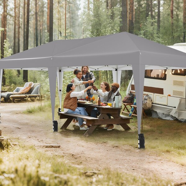 Costway Gazebo pop-up portatile da esterno con borsa con ruote per campeggio 12 picchetti, Tenda pieghevole 590x300 cm Grigio